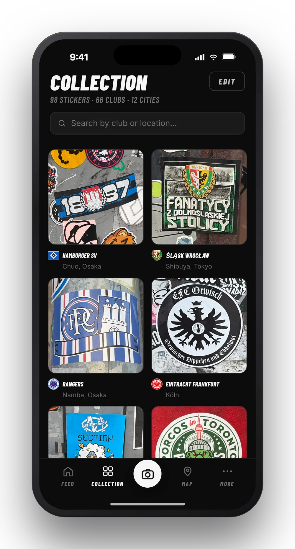 The Slaps collection screen