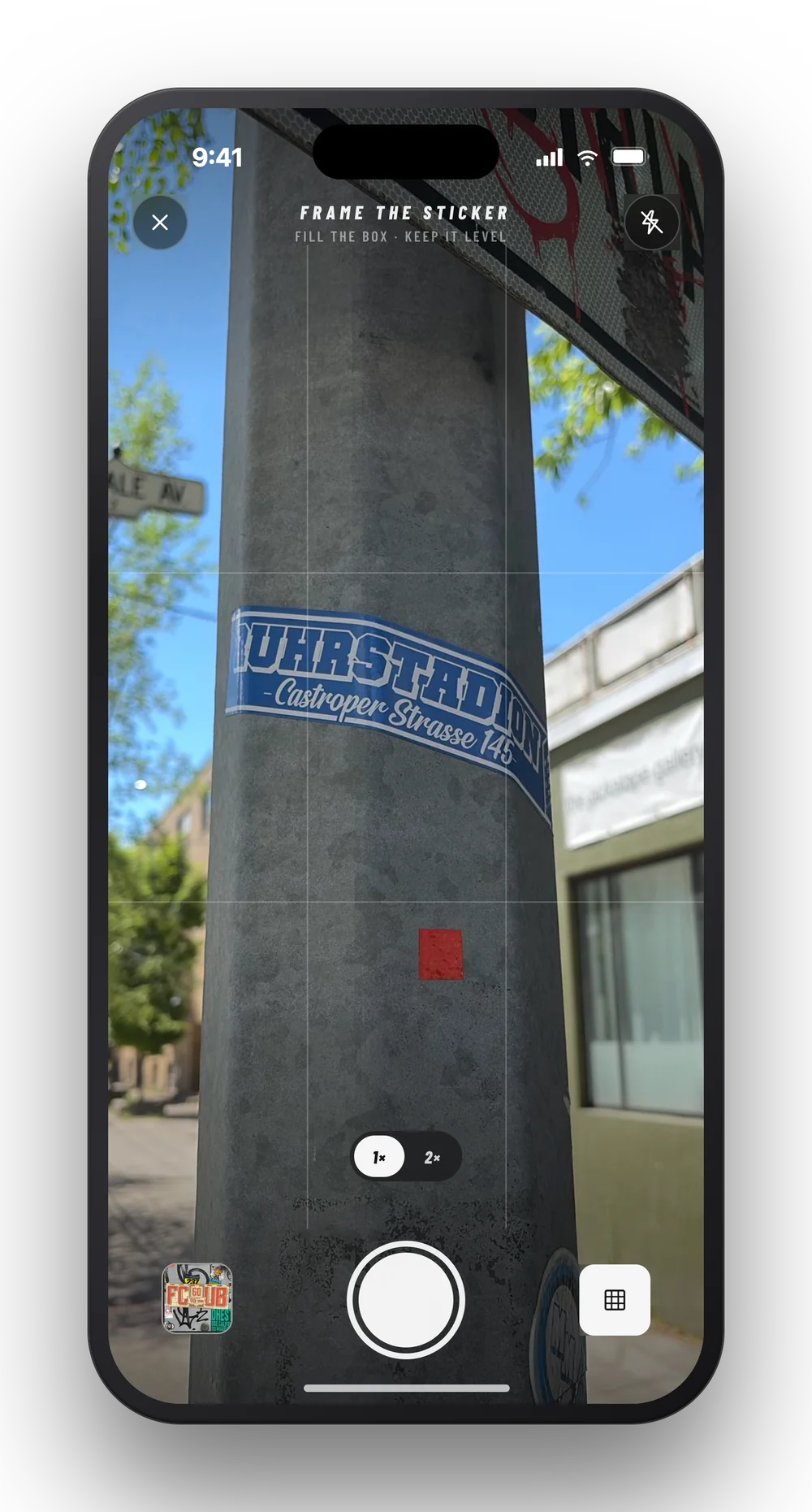 Slaps camera framing a sticker